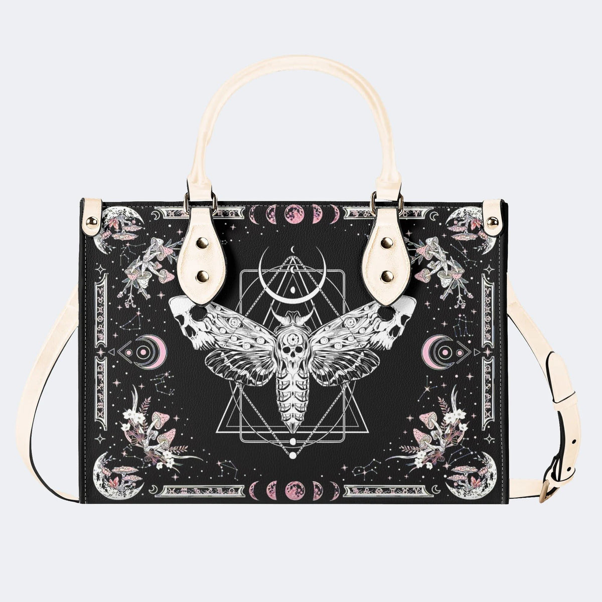 Death Moth & Mushrooms Print - Leather Handbag