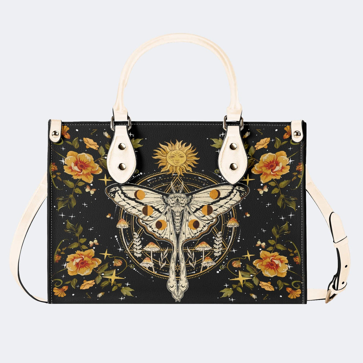 Sun And Moth Print - Leather Handbag