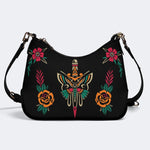 Sword And Moth Print - Leather Crossbody Bag
