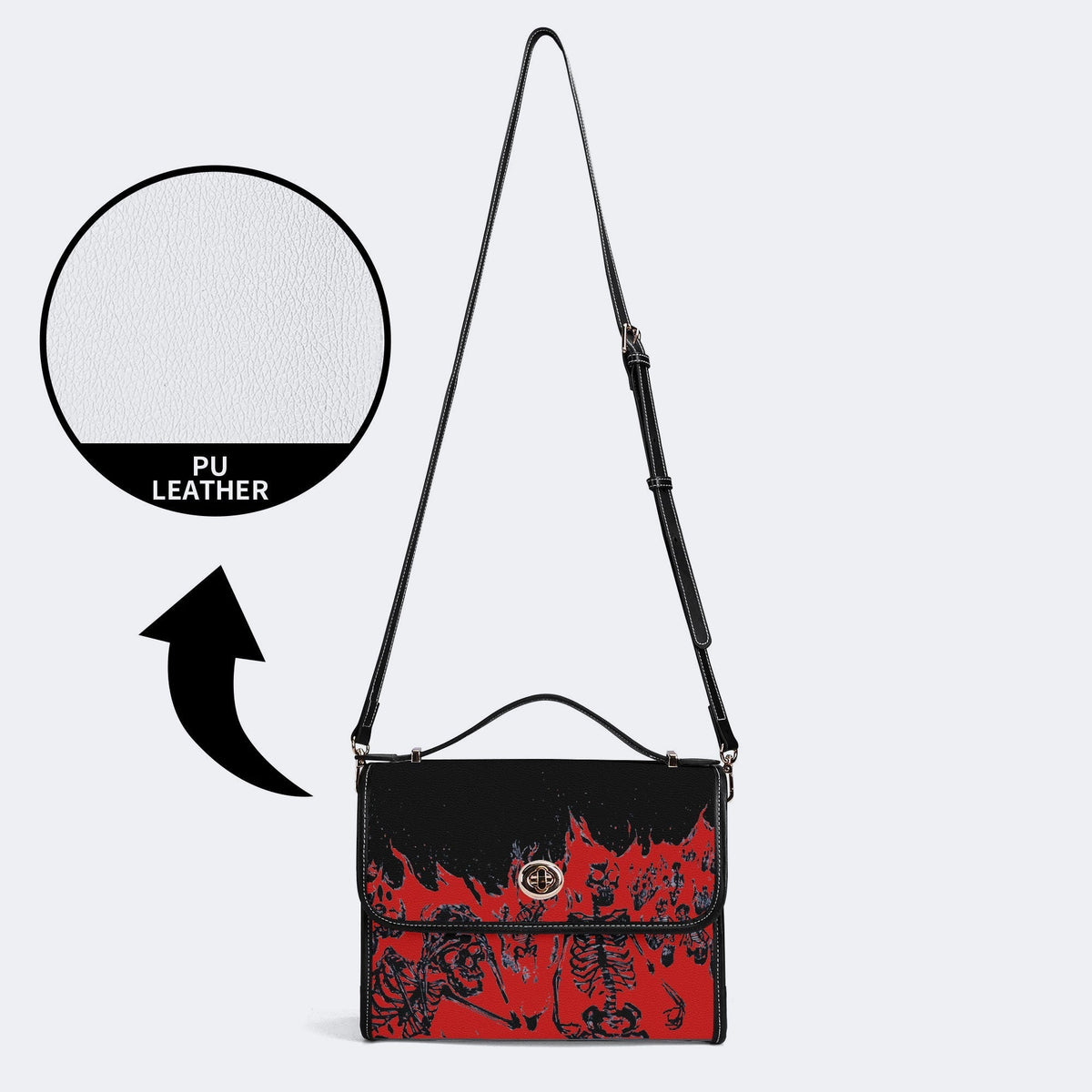 Horror Skull Print - Leather Satchel Bag