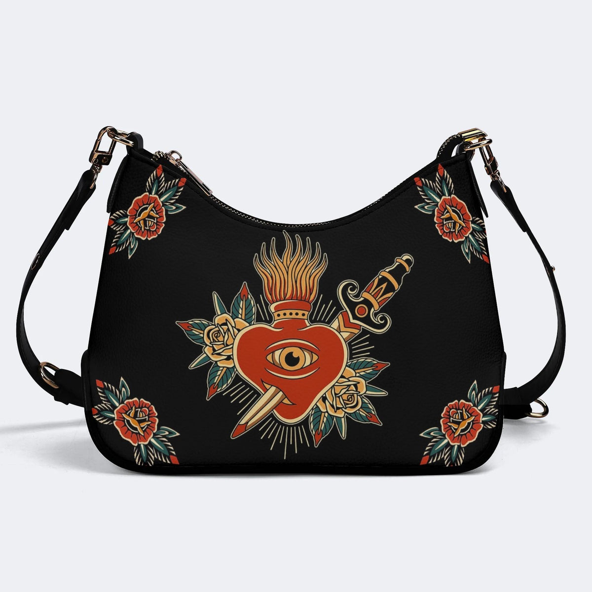 Flaming Heart Art Print - Leather Crossbody Bag