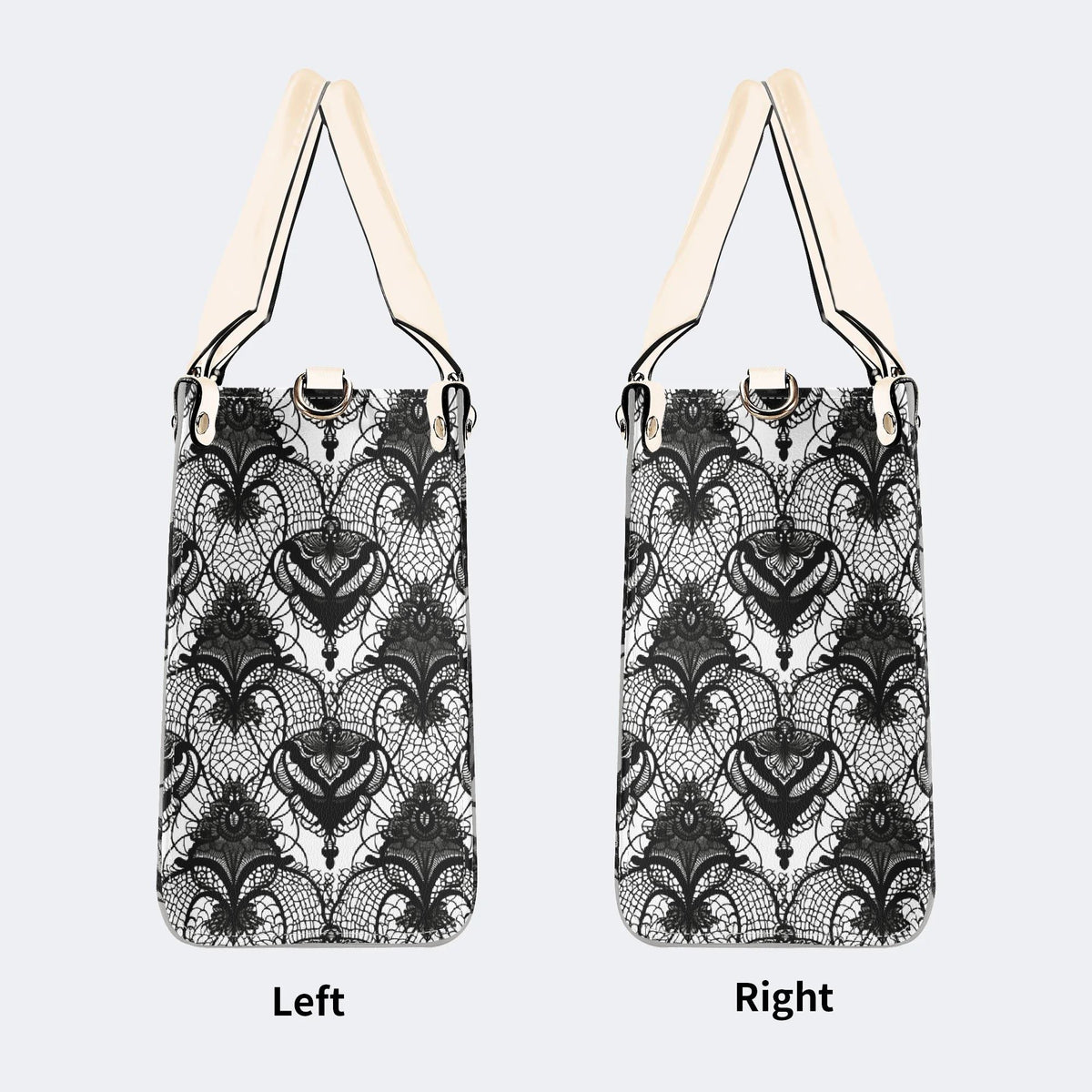 Vintage Moth And Black Lace Print - Leather Handbag