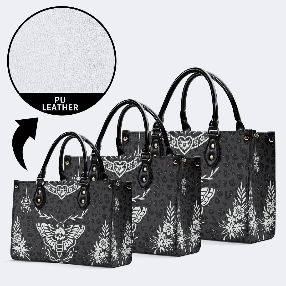 Classic Death Moth Vintage Print - Leather Handbag