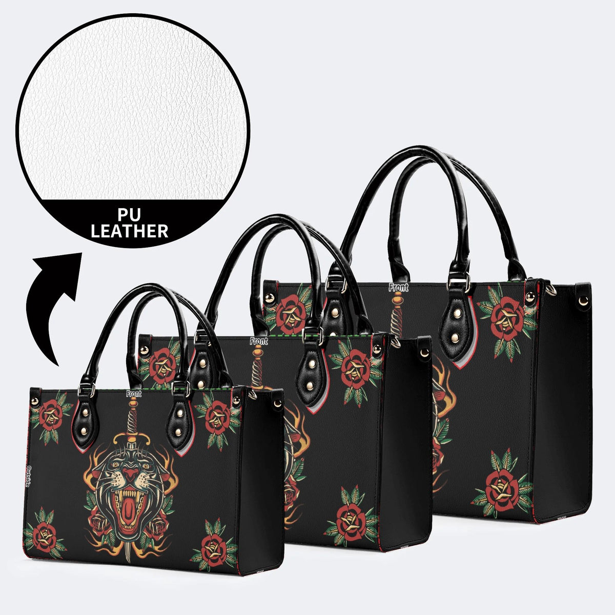 Fire Tiger Traditional Tattoo Print - Leather Handbag