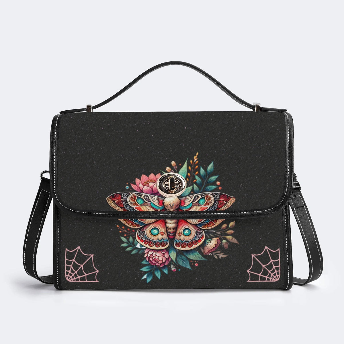 Vintage Death Moth Print - Leather Satchel Bag