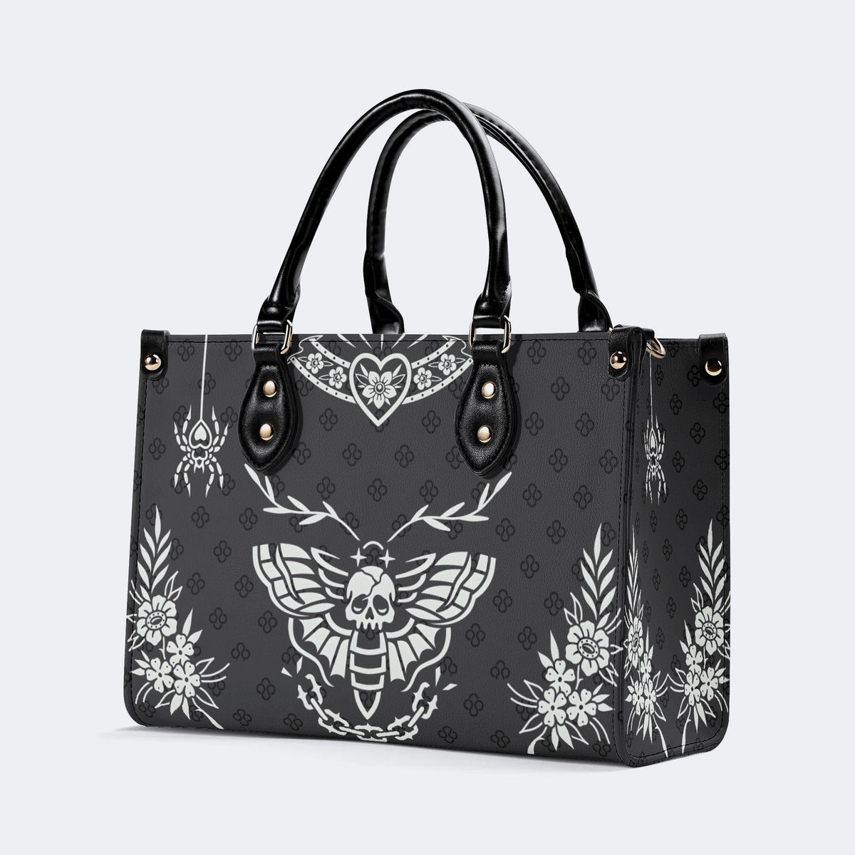 Classic Death Moth Vintage Print - Leather Handbag