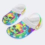 Colorful Skull Print - Fur Lined Slippers/Sandals