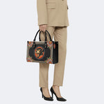 Vintage Black Panther With Flowers - Leather Handbag