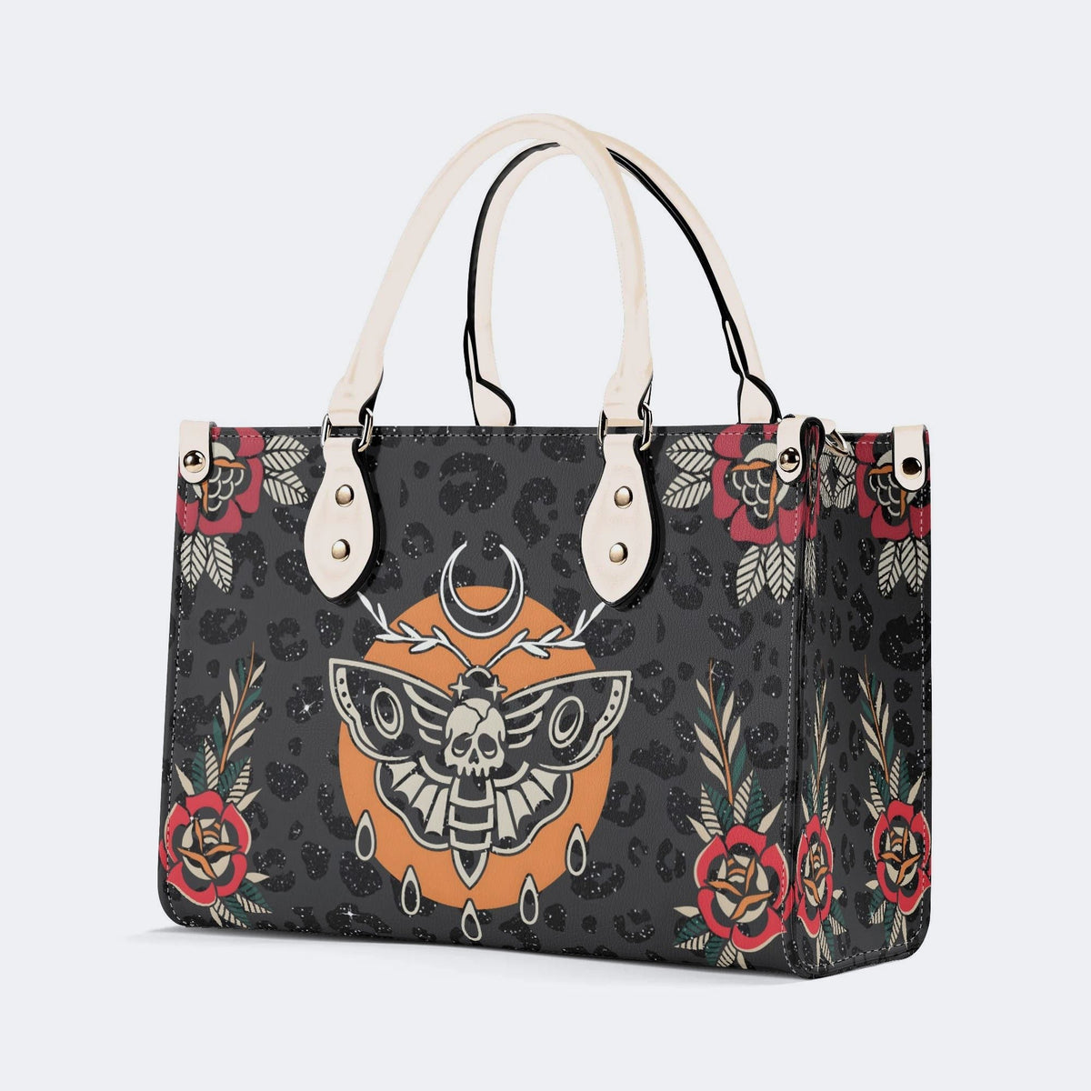 Death Moth Vintage Print - Leather Handbag