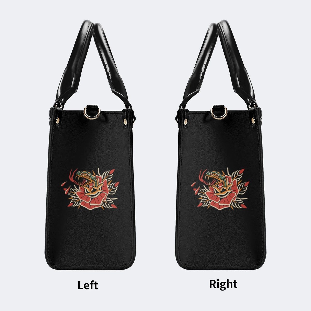 Rose and Snake Print - Leather Handbag