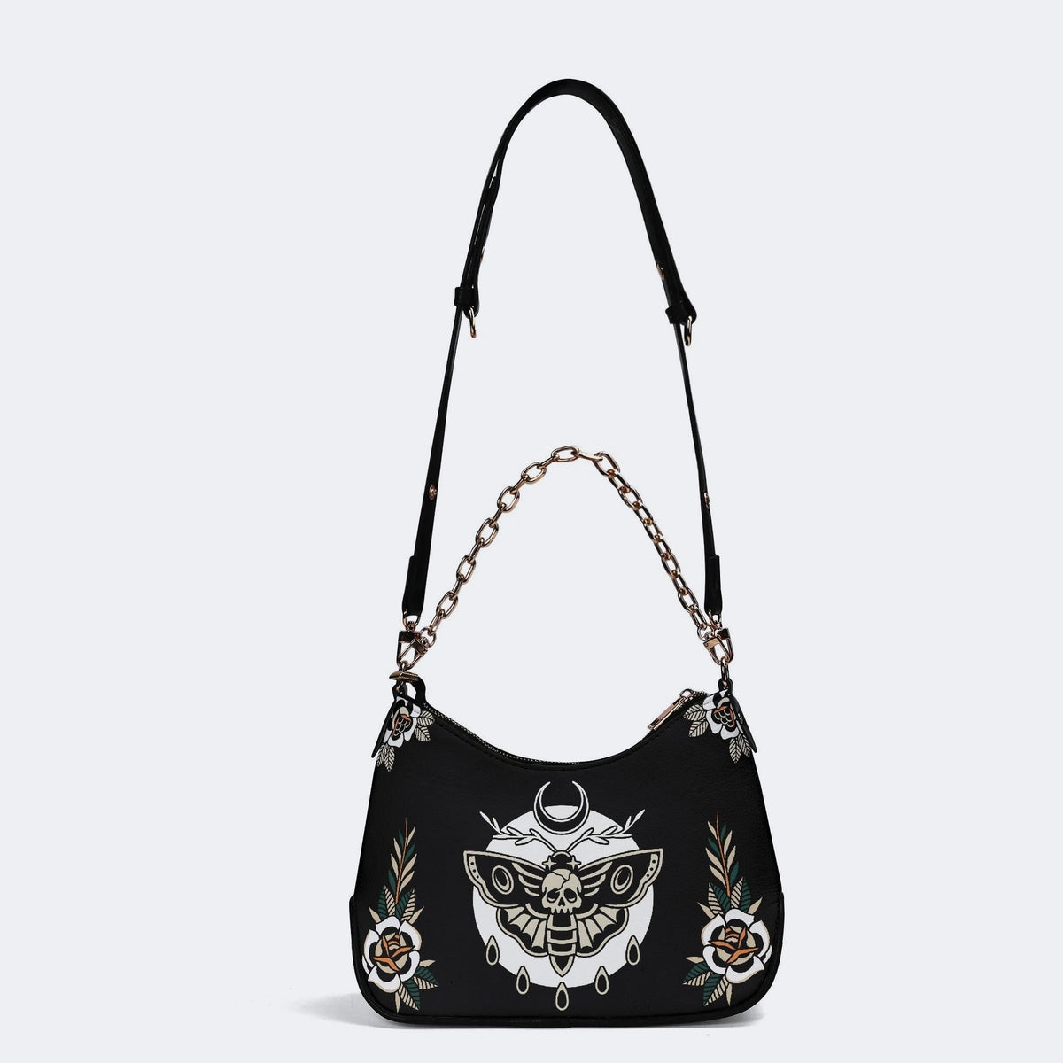 Classic Death Moth Print - Leather Crossbody Bag