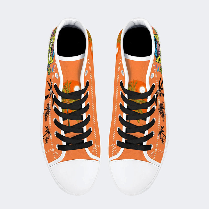 Unisex Skateboarding Cat Print - High Top Canvas