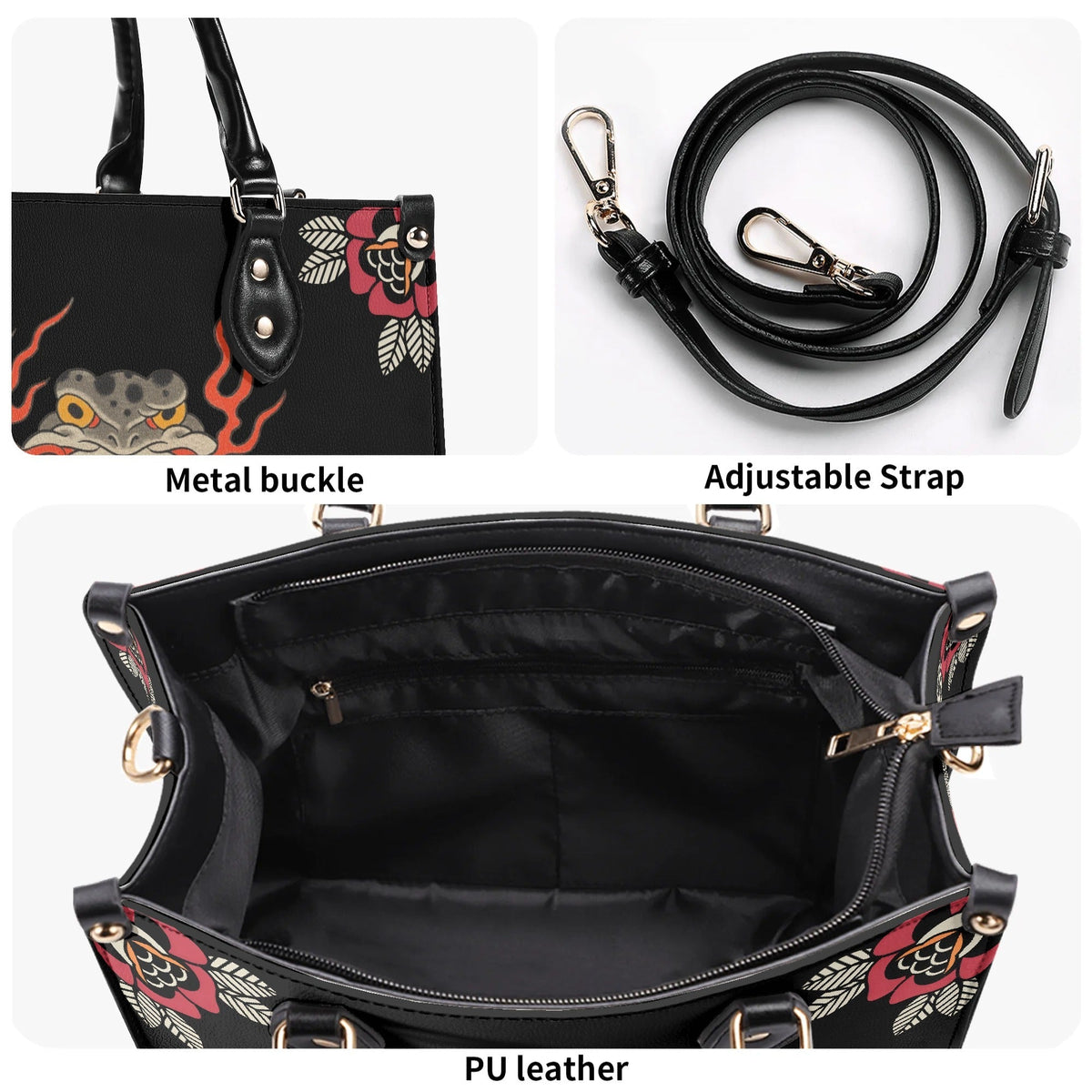 Japanese Style Frog Print - Leather Handbag