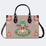 Lucky Cat Print - Leather Handbag