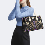 Vintage Moth And Snake Print - Leather Handbag