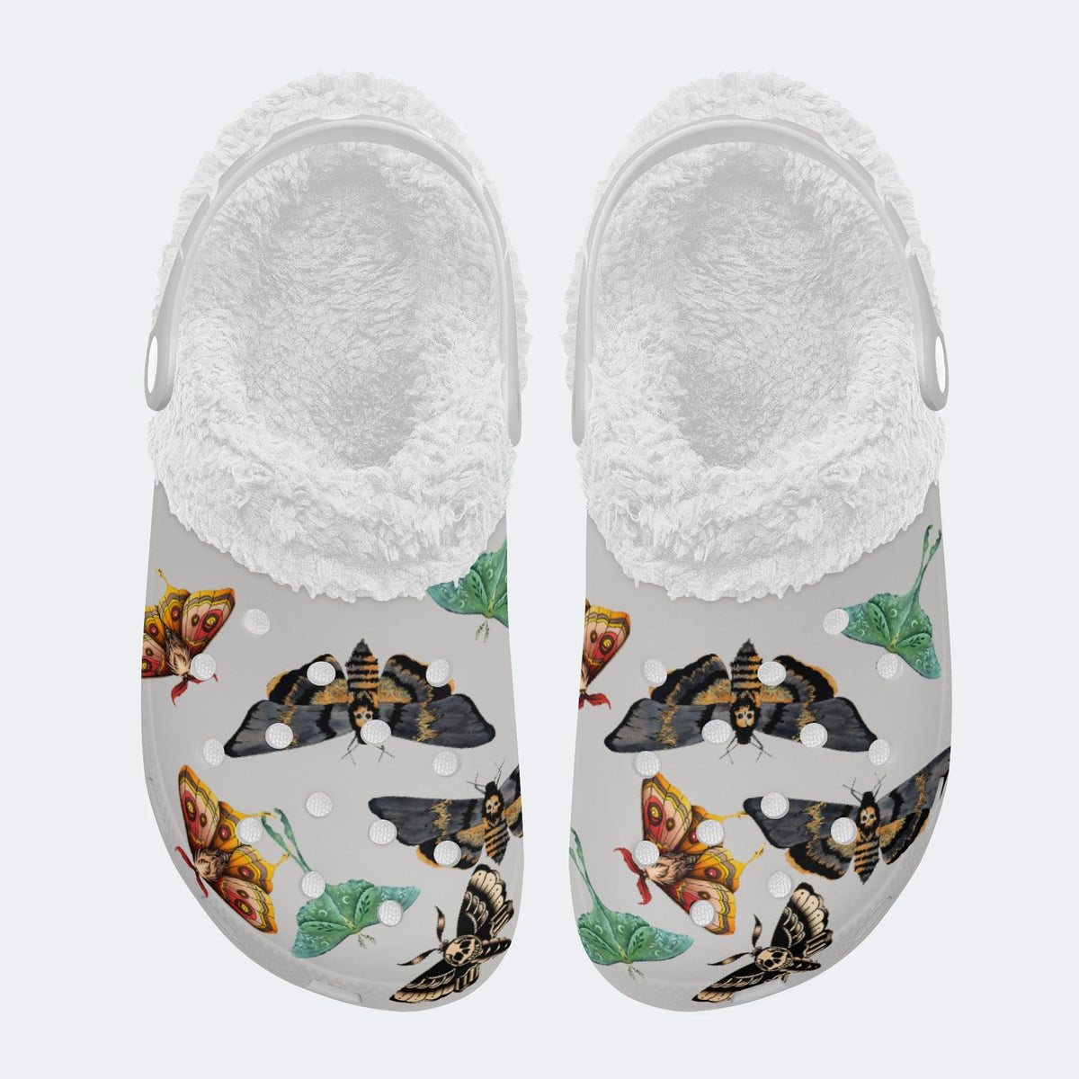 Death Skull Moth Print - Fur Lined Slippers/Sandals