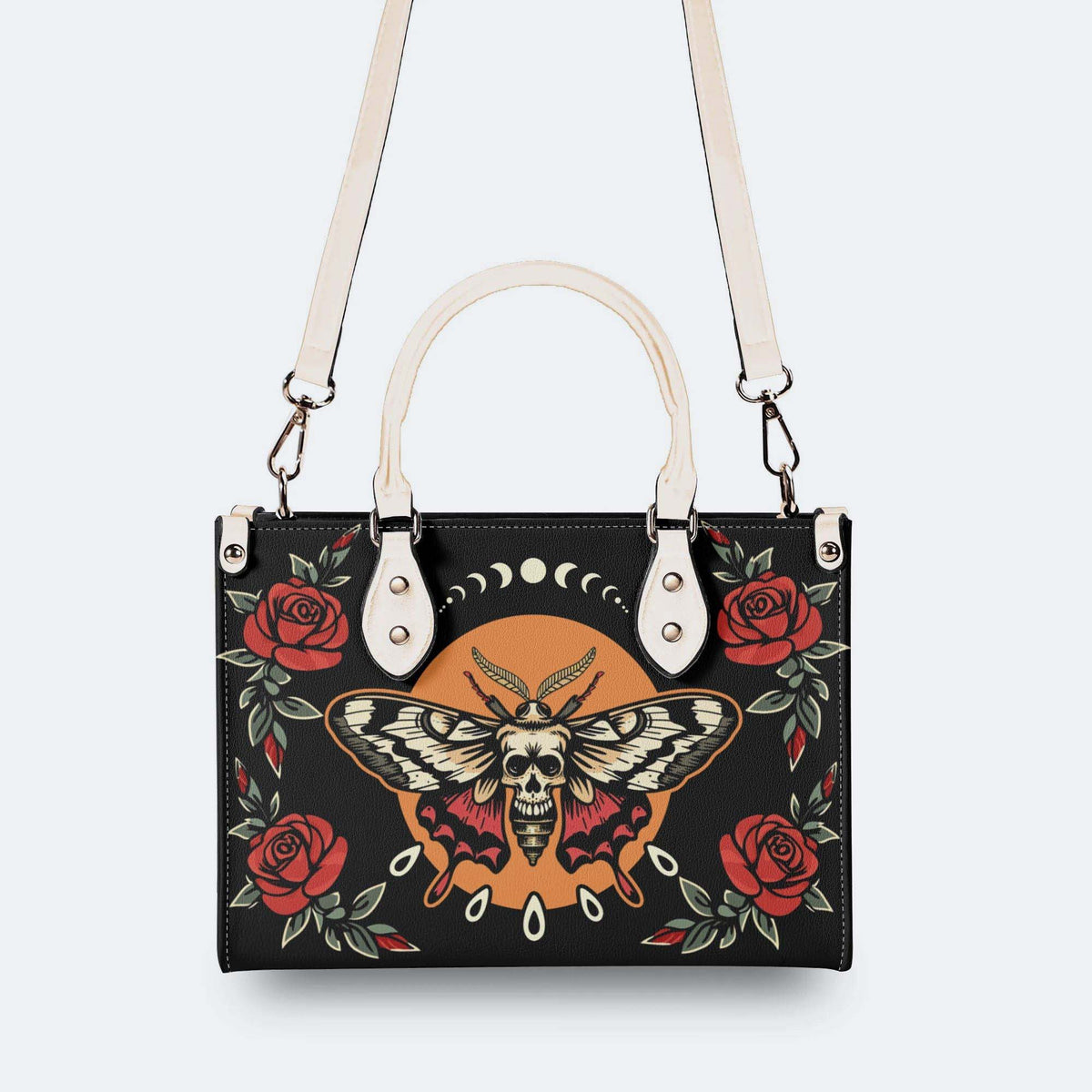 Rose Death Moth Art Print - Leather Handbag