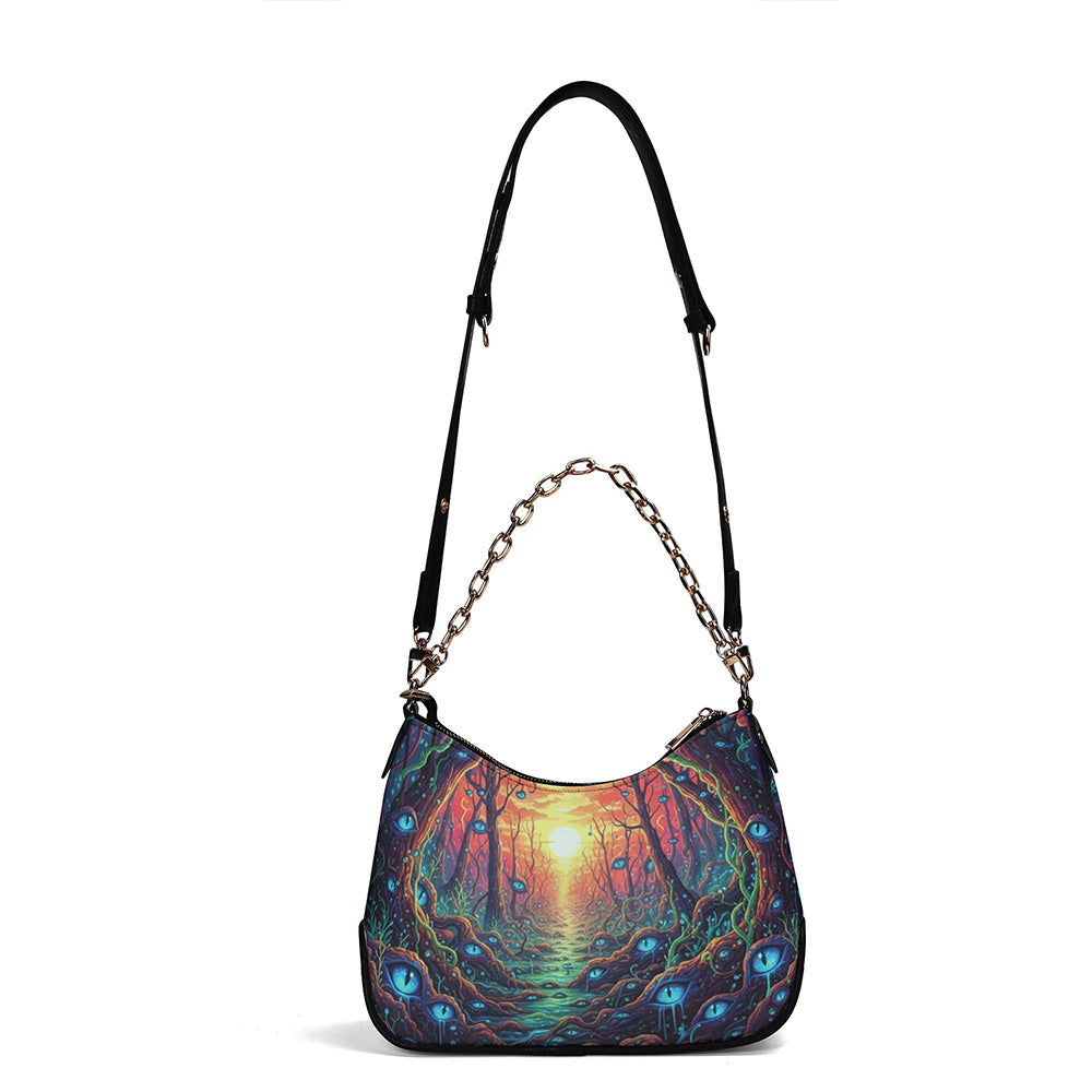 The Tunnel Forest With Eyes - Leather Crossbody Bag