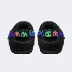 Cute Cartoon Witchcraft Cat Print- Fur Lined Slippers/Sandals