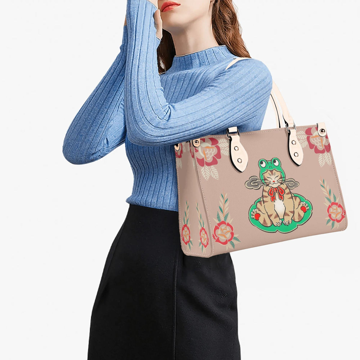 Lucky Cat Print - Leather Handbag