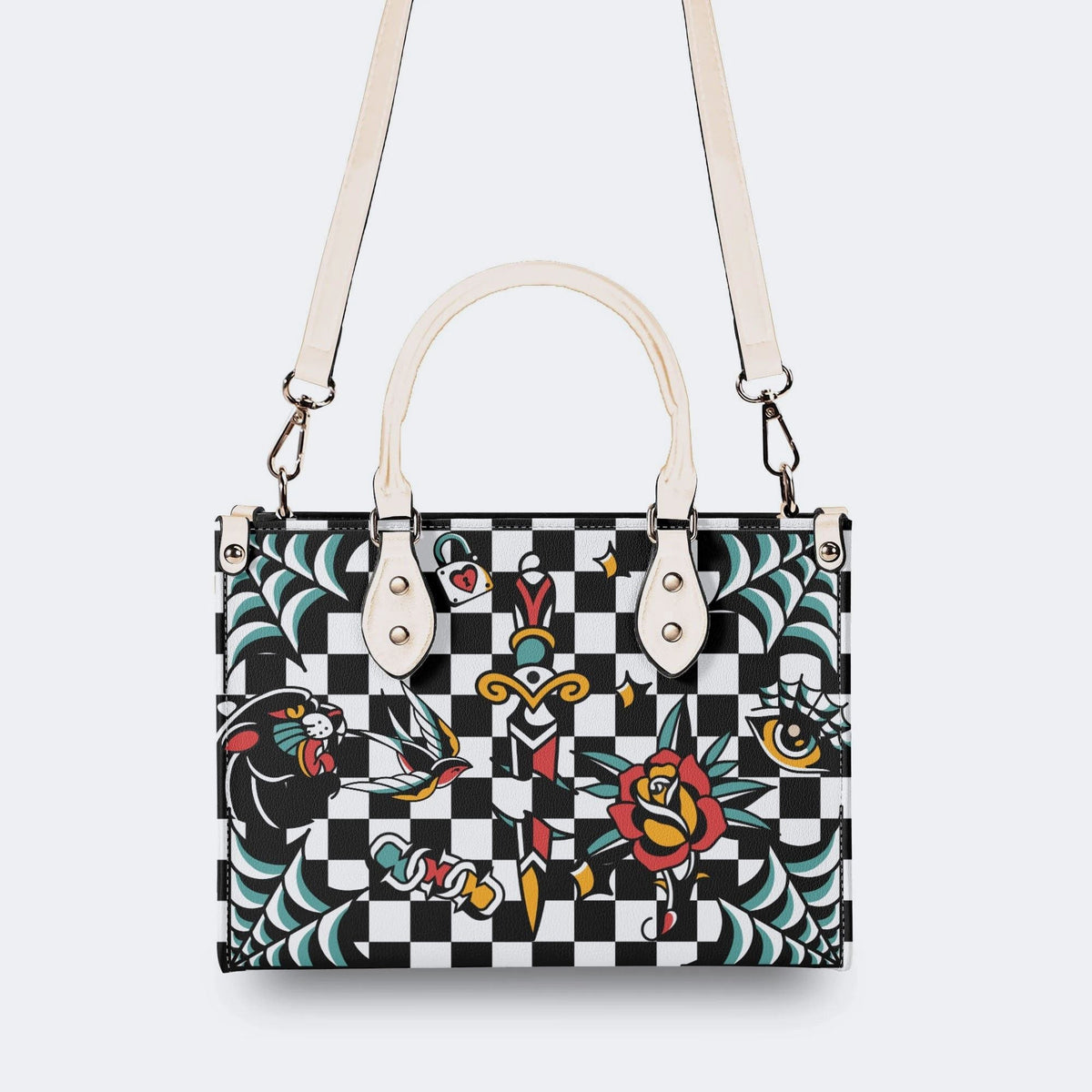 Gothic Pattern Patchwork Print - Leather Handbag