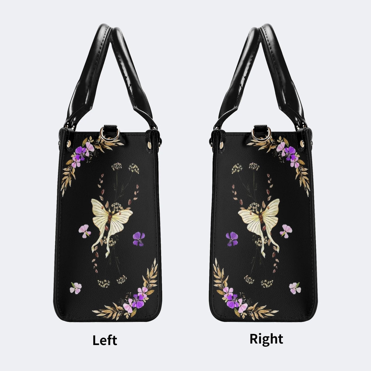 Vintage Moth And Snake Print - Leather Handbag