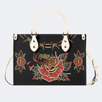 Rose and Snake Print - Leather Handbag