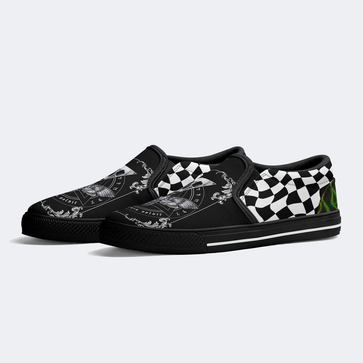 Unisex Death Moth&Skull Print - Slip On Shoes