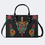 Sword And Moth Print - Leather Handbag
