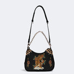 Tiger And White Cloud Print - Leather Crossbody Bag