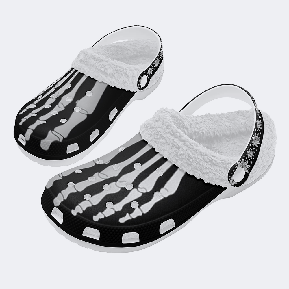 Skeleton Toes Skull Print - Fur Lined Slippers/Sandals