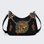 Tiger And Tiger Paw Print - Leather Crossbody Bag