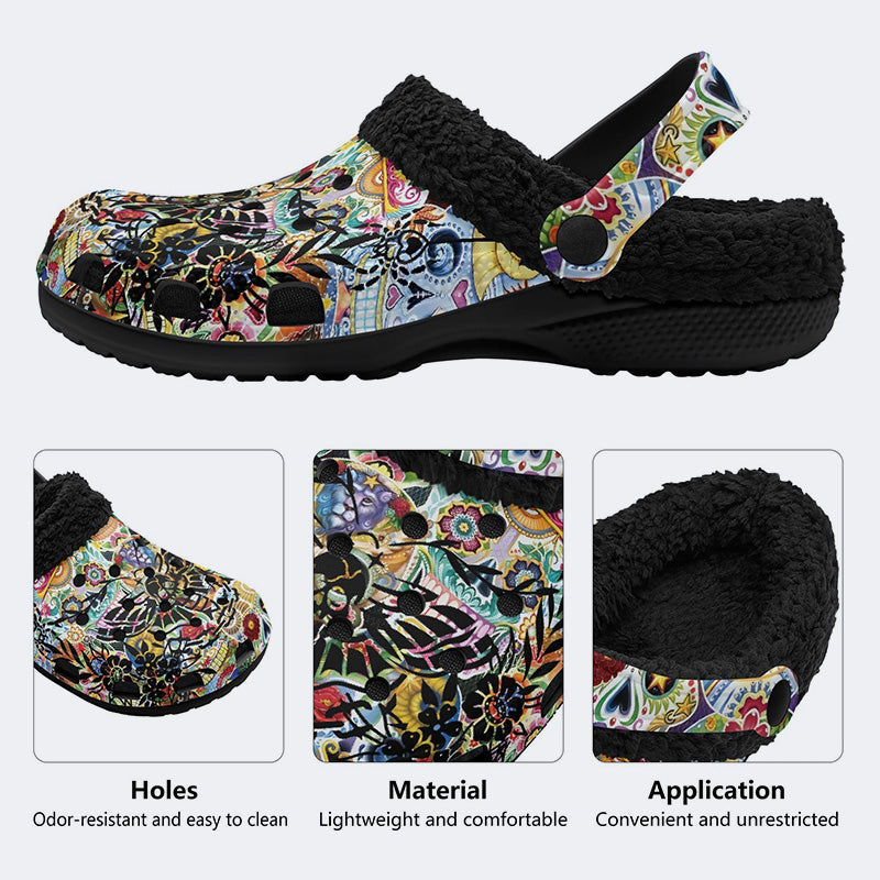 Unisex Death Moth Print - Fur Lined Slippers/Sandals