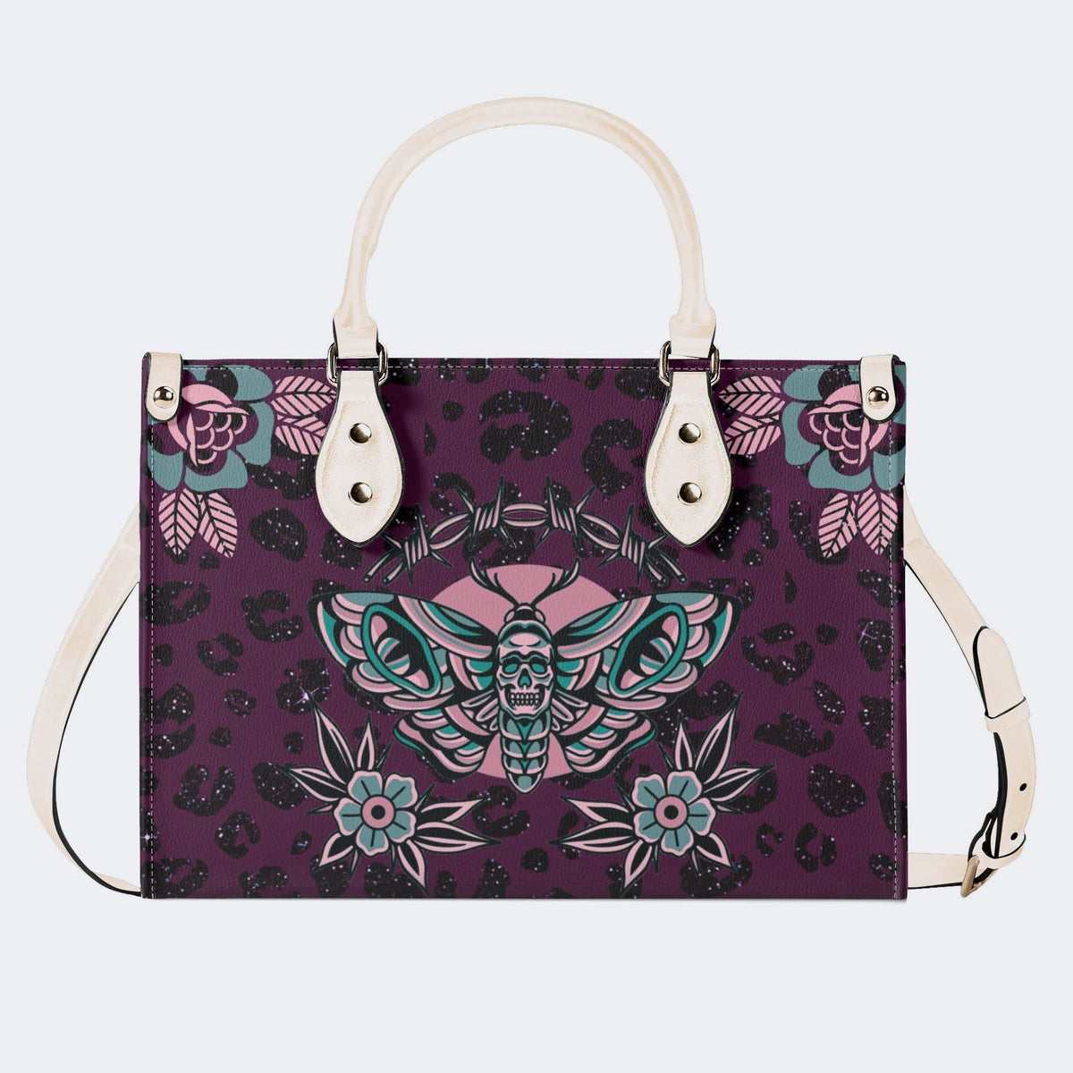 Death Moth Vintage Print - Leather Handbag