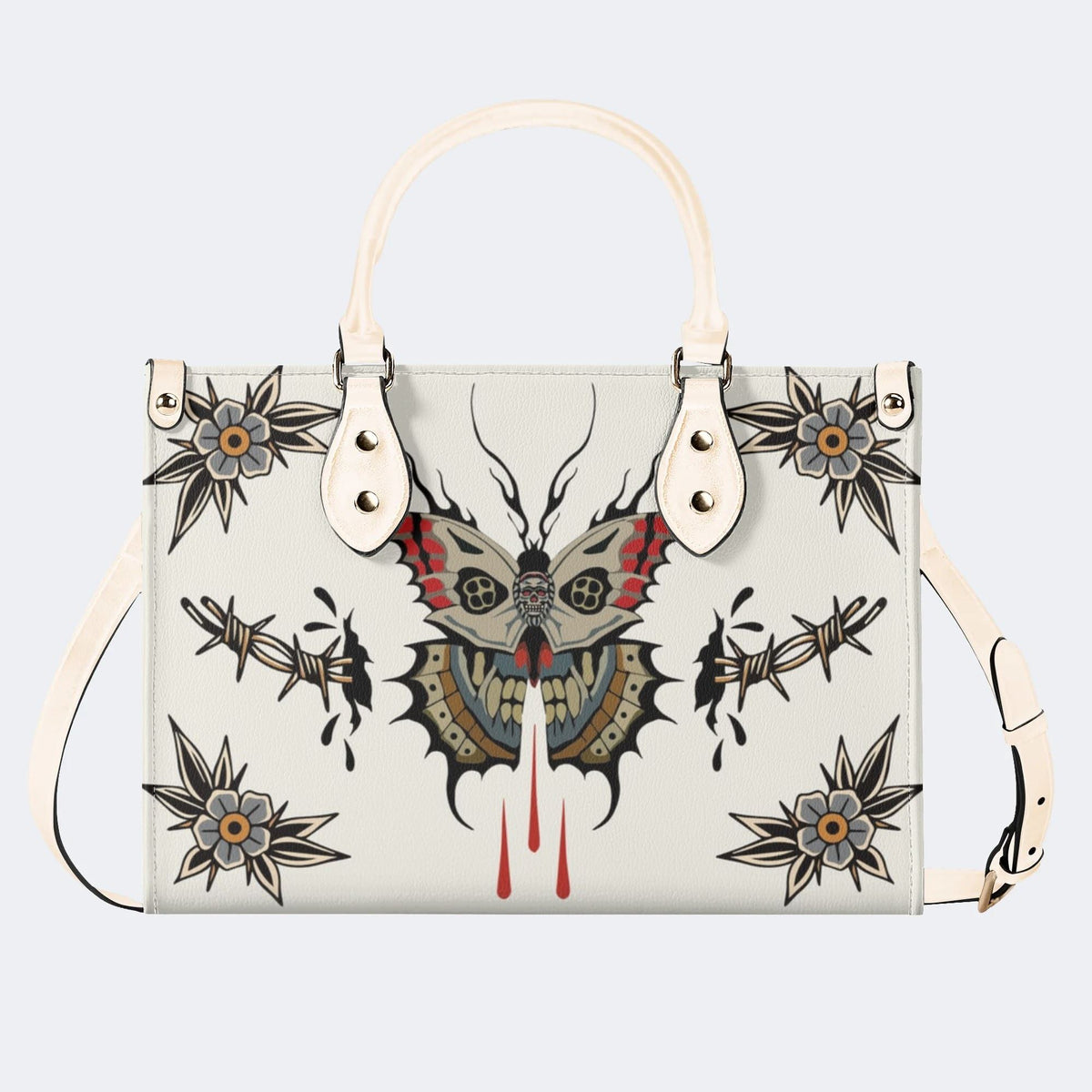 Death Moth And Flowers - Leather Handbag