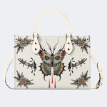 Death Moth And Flowers - Leather Handbag