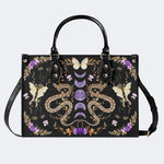 Vintage Moth And Snake Print - Leather Handbag