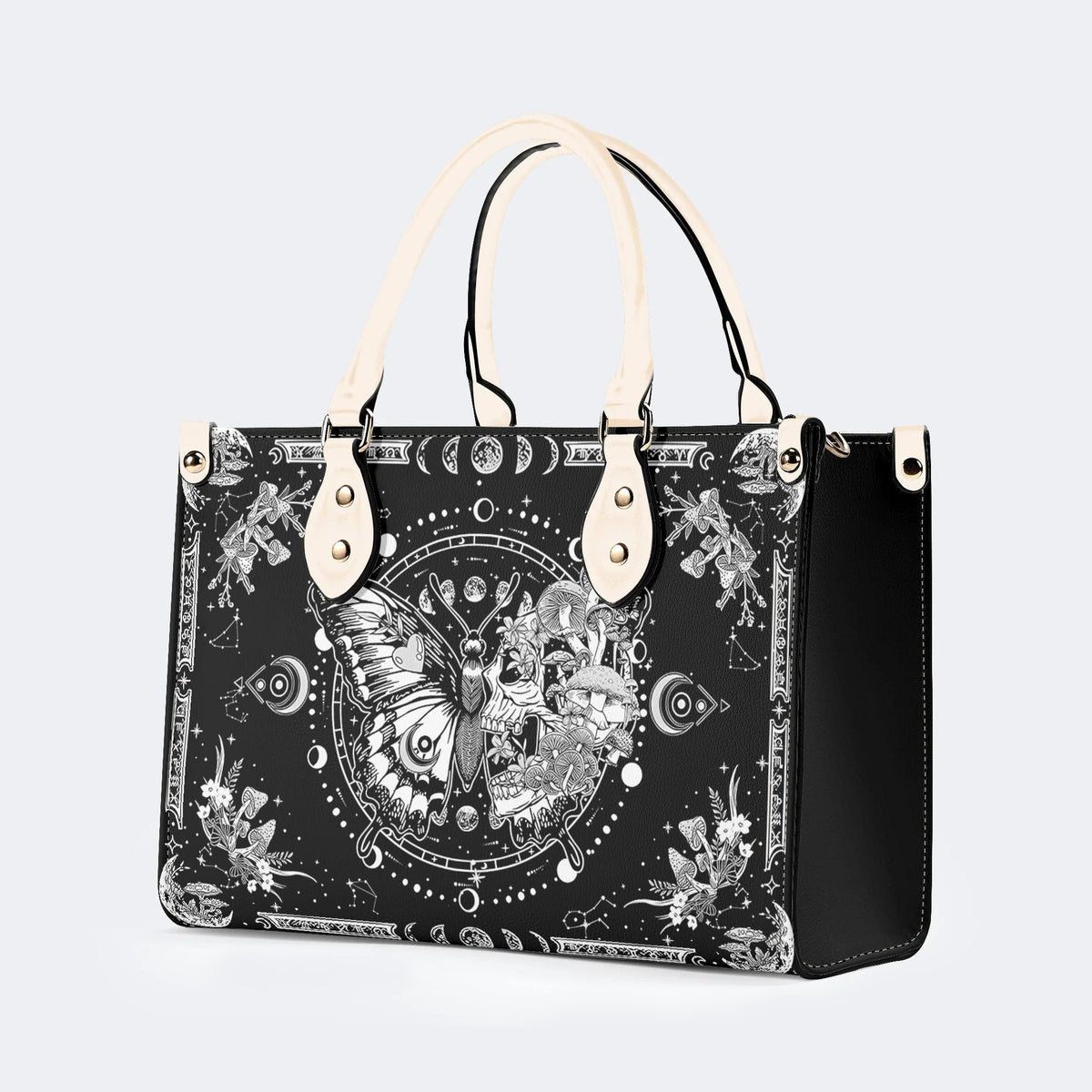 Tarot Skull Butterfly Print - Leather Handbag
