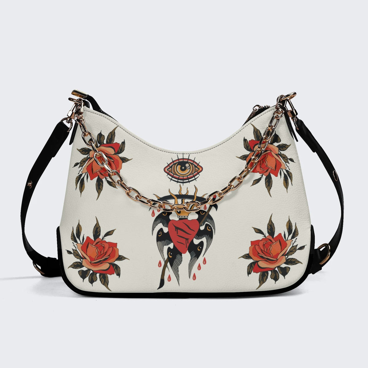 Eyes & Heart Print - Leather Crossbody Bag
