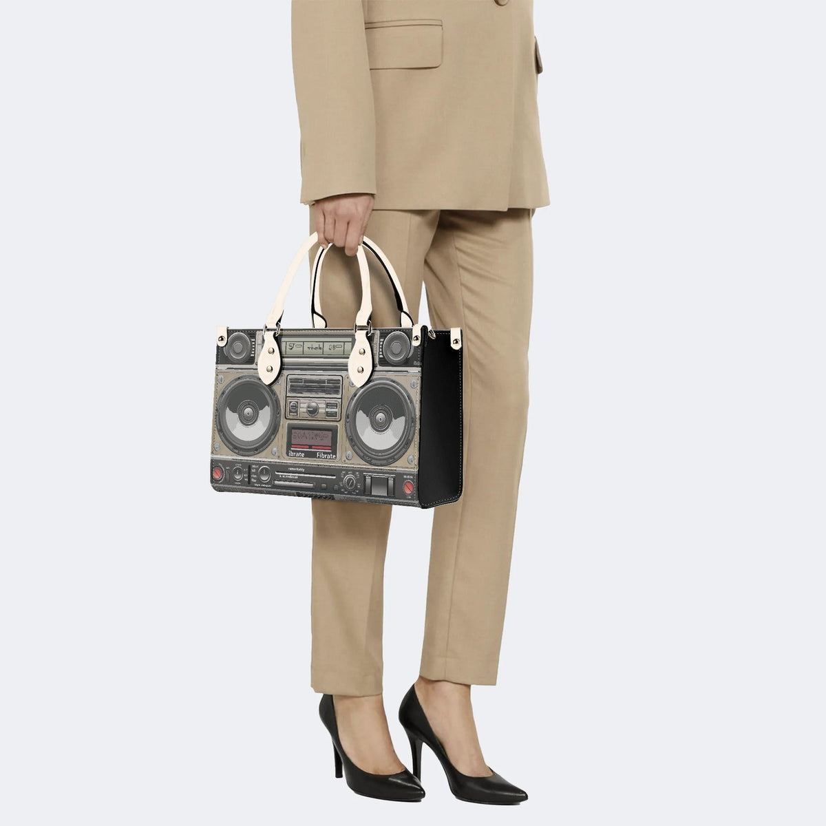 Vintage Radio Print - Leather Handbag