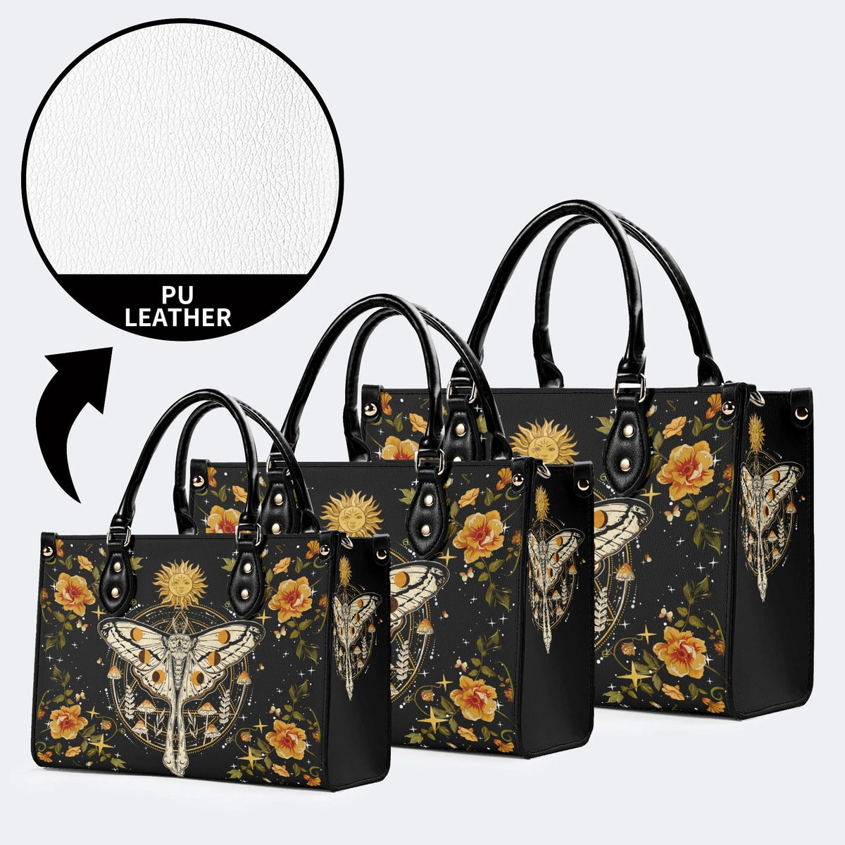 Sun And Moth Print - Leather Handbag