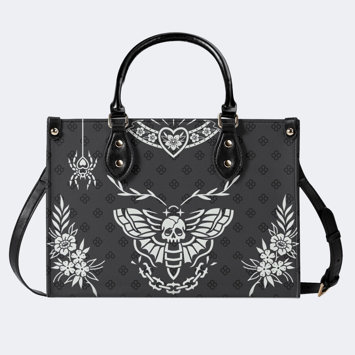 Classic Death Moth Vintage Print - Leather Handbag