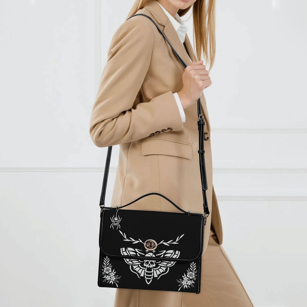 Death Moth Vintage Print - Leather Satchel Bag
