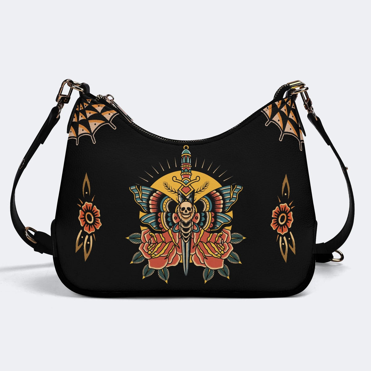 Death Moth On Sword Print - Leather Crossbody Bag