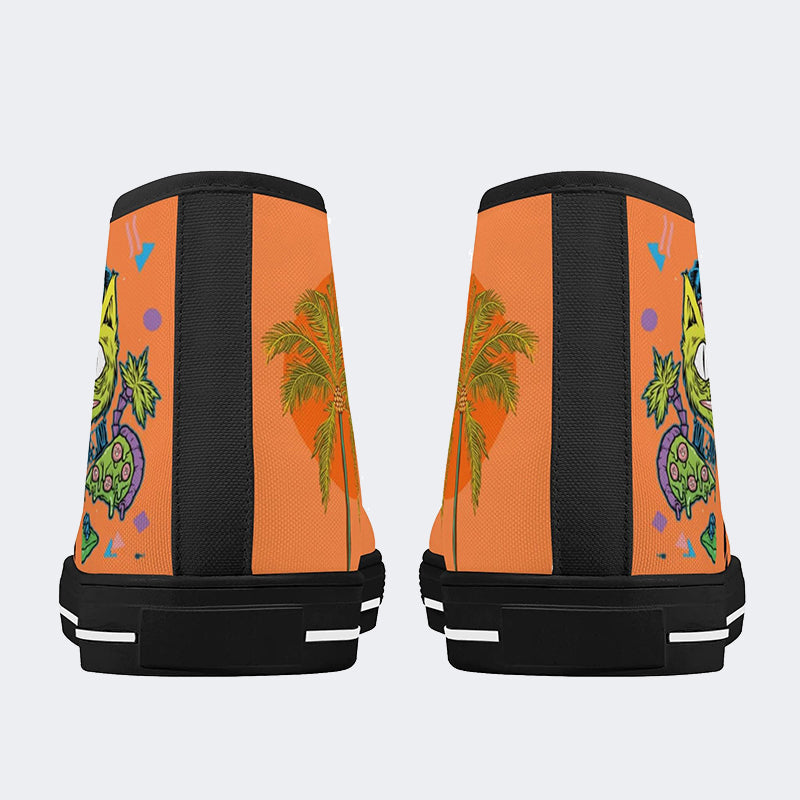 Unisex Skateboarding Cat Print - High Top Canvas