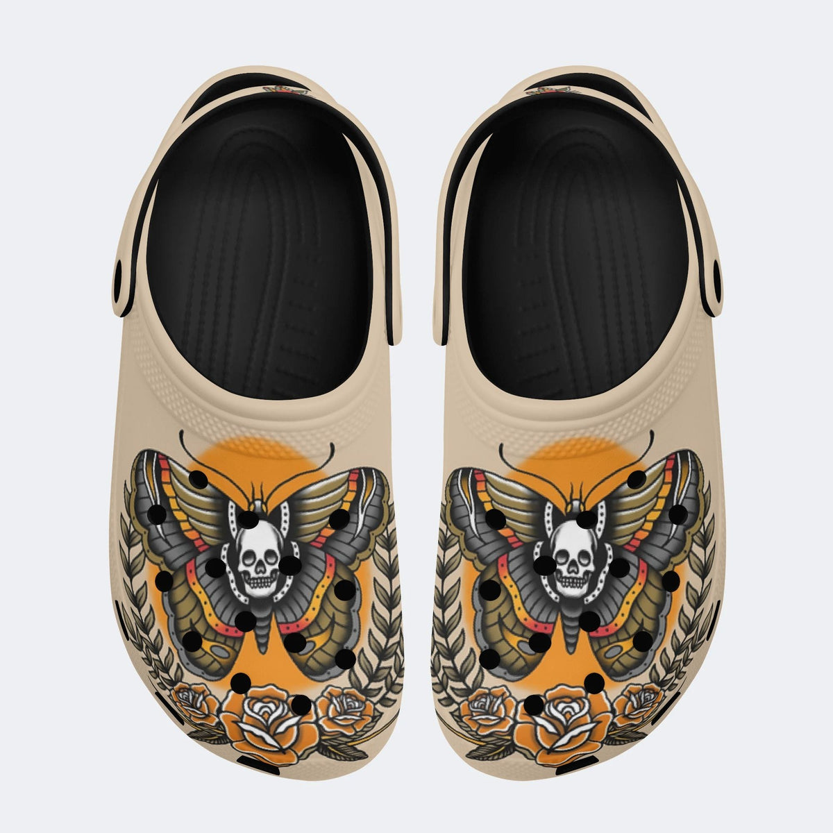 Classic Skull And Moth Print - Slippers/Sandals