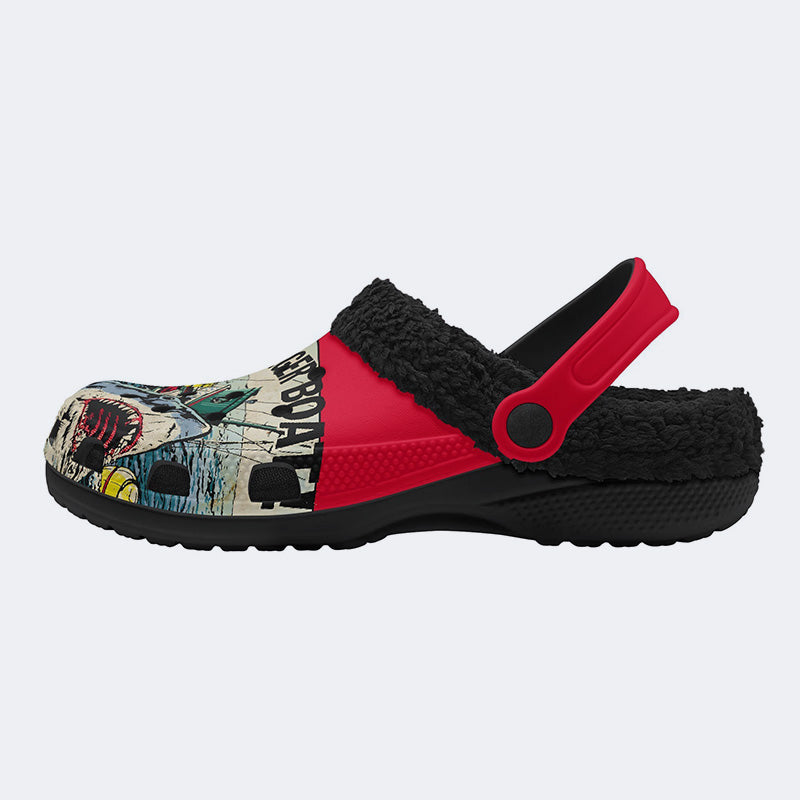 Quint's Shark Fishing Jaws Print - Fur Lined Slippers/Sandals