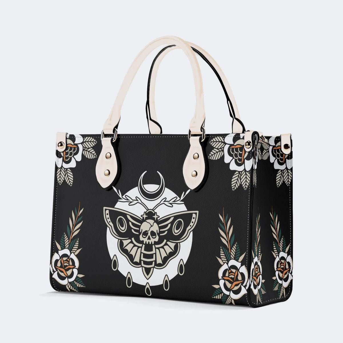 Death Moth Vintage Print - Leather Handbag