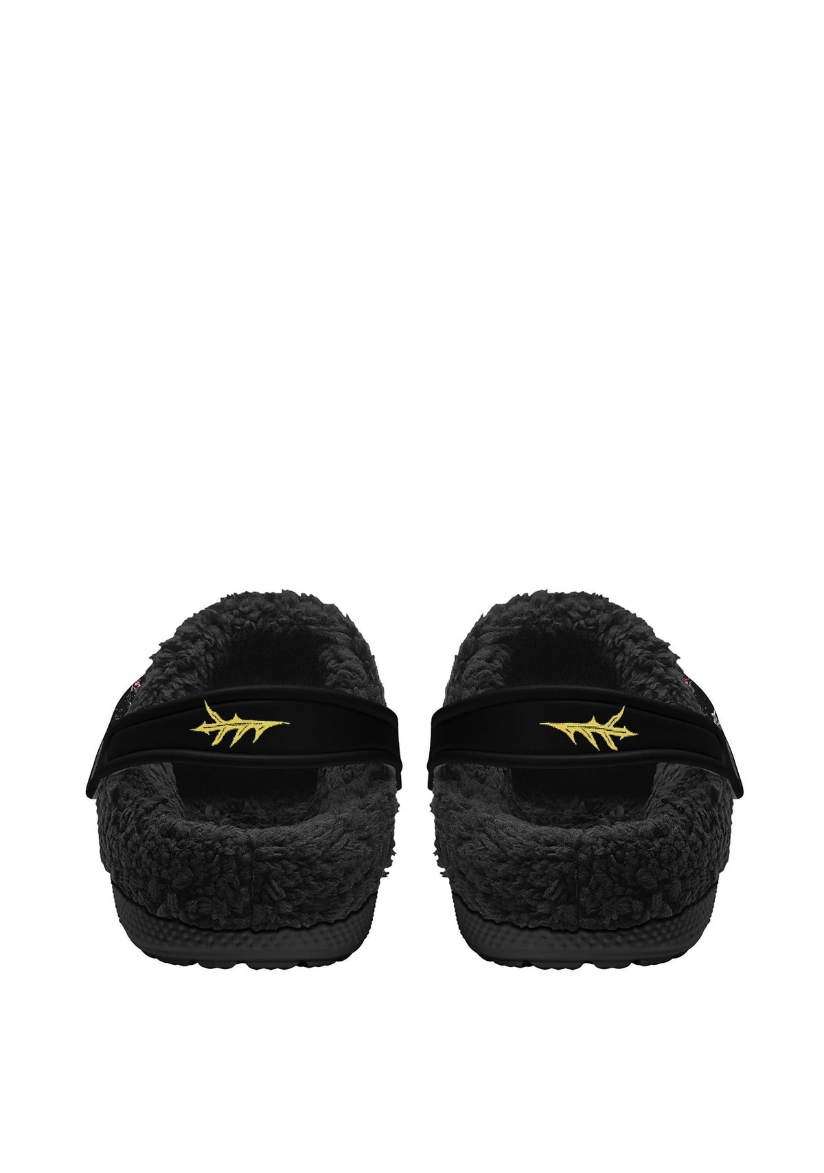 Back view of gothic slippers with tattoo print