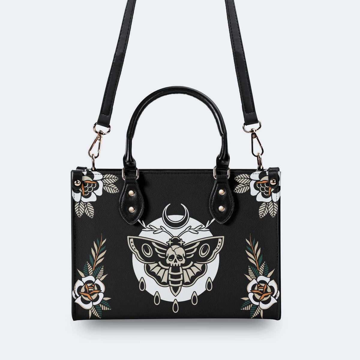 Death Moth Vintage Print - Leather Handbag